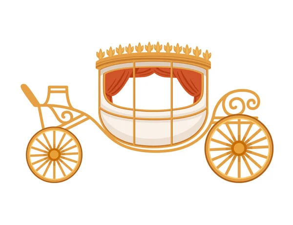 白い背景に隔離された屋根のベクトルイラストと車輪の白い色の馬車にレトロな結婚式や王室の木製の馬車 — ストックベクタ