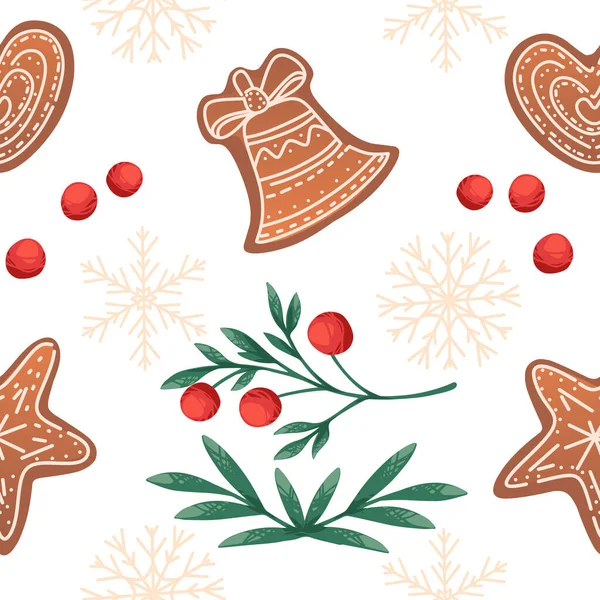 Patrón Sin Costura Con Estilo Navidad Con Copo Nieve Jengibre — Archivo Imágenes Vectoriales