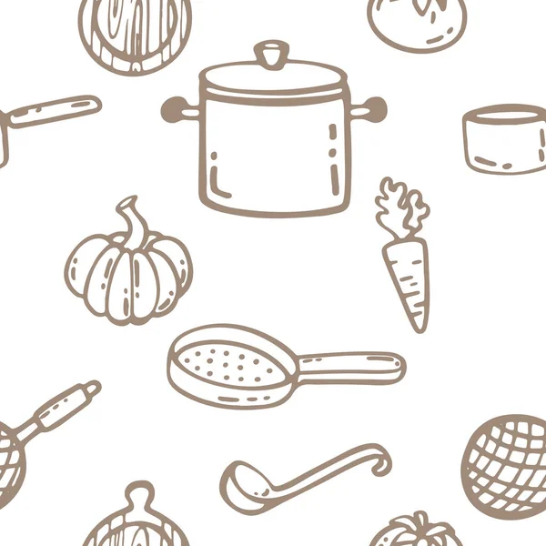 Naadloos Patroon Met Koken Keuken Symbolen Doodle Stijl Vector Illustratie — Stockvector