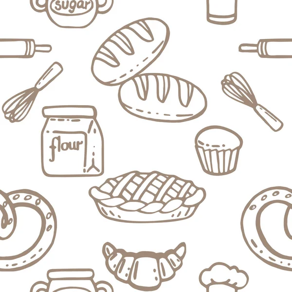 厨房符号的无缝图案 白色背景上的涂鸦式矢量图解 — 图库矢量图片