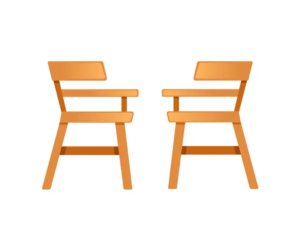 Dois Madeira Cadeira Vetor Ilustração Isolado Fundo Branco —  Vetores de Stock