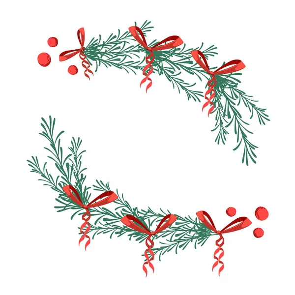Veselé Vánoce Věnec Jmelí Červenými Bobulemi Vektorové Ilustrace Izolované Bílém — Stockový vektor