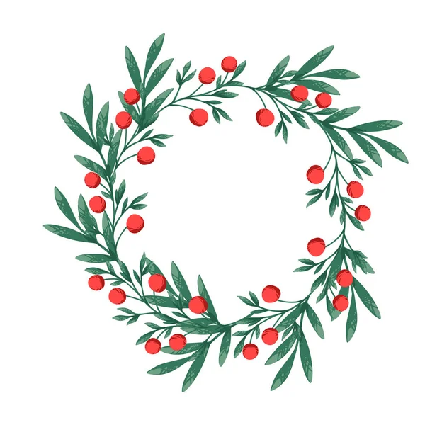 God Jul Krans Mistel Med Röda Bär Vektor Illustration Isolerad — Stock vektor
