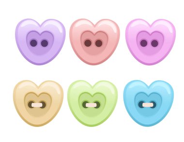 Beyaz arkaplanda izole edilmiş dikiş düğmeleri veya aksesuar dikiş elemanları vektör çizimi seti.