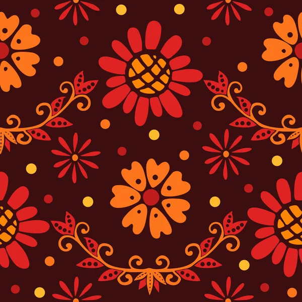 Nahtloses Muster Mit Abstrakten Floralen Elementen Vektorillustration Auf Dunklem Hintergrund — Stockvektor