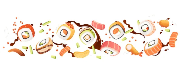 Sushi Roll Japonsko Ulice Rychlé Občerstvení Plody Moře Rýže Losos — Stockový vektor