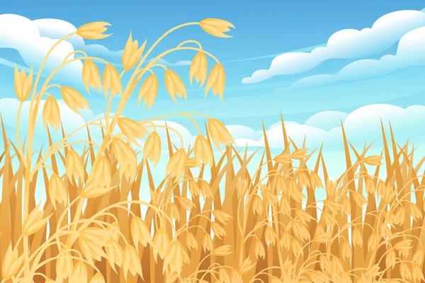 小麦畑と青空を背景にした田園風景ベクトルイラスト — ストックベクタ