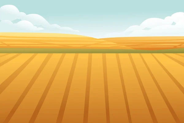 Сельский Пейзаж Пшеничными Полями Зелеными Холмами Голубым Небом Фоне Векторной — стоковый вектор