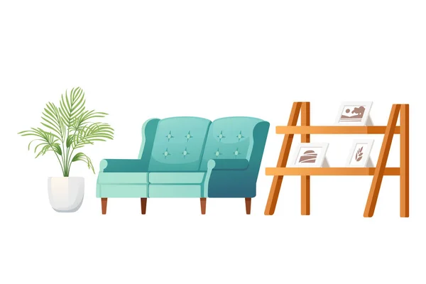 Home Room Interieur Mit Sofa Regal Und Pflanze Einfachen Minimalistischen — Stockvektor