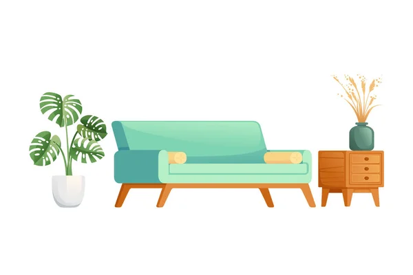 Home Room Interieur Mit Sofa Und Pflanze Einfachen Minimalistischen Stil — Stockvektor