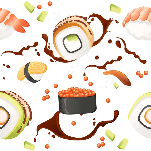 Sushi Roll Japón Calle Comida Rápida Con Mariscos Arroz Salmón — Archivo Imágenes Vectoriales