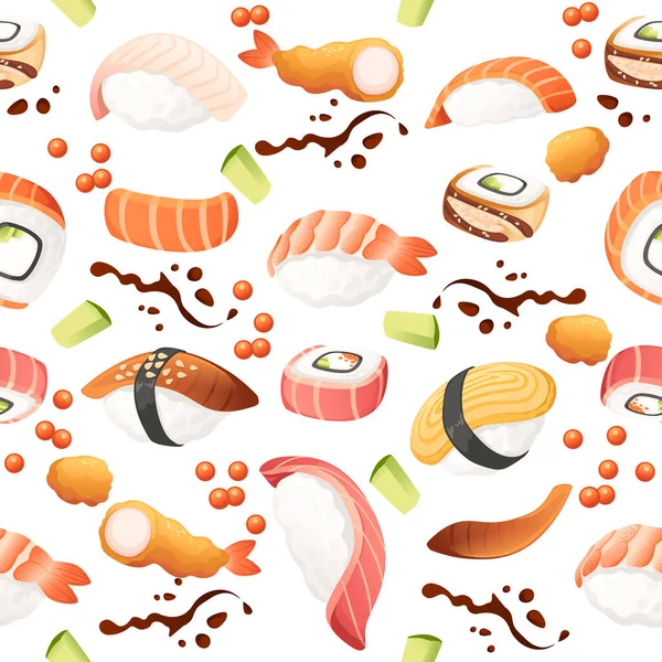 Sushi Roll Japão Rua Fast Food Com Frutos Mar Arroz — Vetor de Stock