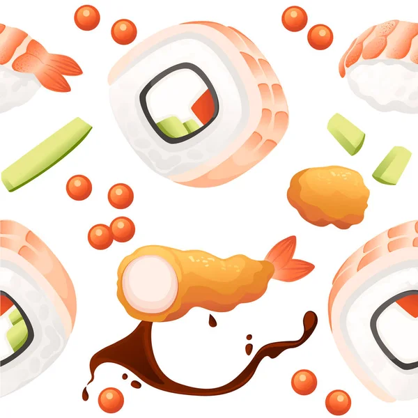 Sushi Roll Japón Calle Comida Rápida Con Mariscos Arroz Salmón — Archivo Imágenes Vectoriales