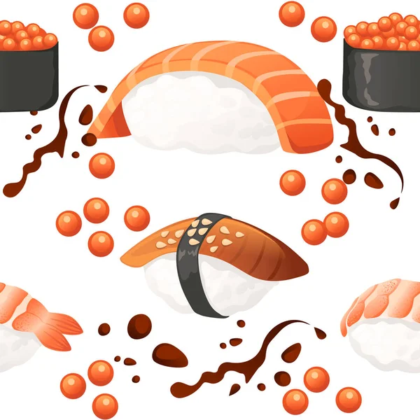 寿司ロール日本のストリートファーストフードシーフードと鮭とチーズのベクトルイラスト白を背景に — ストックベクタ