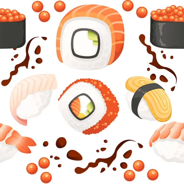 寿司ロール日本のストリートファーストフードシーフードと鮭とチーズのベクトルイラスト白を背景に — ストックベクタ