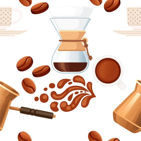 Motif Sans Couture Café Thème Drip Coffee Brewing Avec Filtre — Image vectorielle