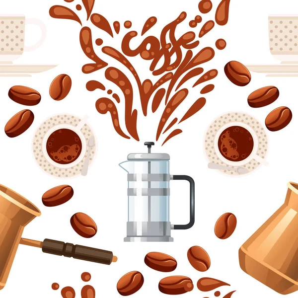 法国压榨咖啡机无缝制咖啡主题及白色背景下的渐变矢量图解 — 图库矢量图片