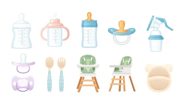 Set Van Items Voor Baby Zorg Vector Illustratie Geïsoleerd Witte — Stockvector