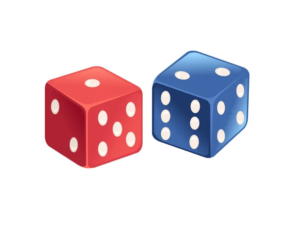 Blauw Rood Spelen Dobbelstenen Vector Illustratie Geïsoleerd Witte Achtergrond — Stockvector
