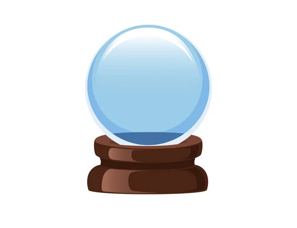 木製スタンドベクトルイラスト上の透明な青の魔法のボールは白い背景に隔離 — ストックベクタ
