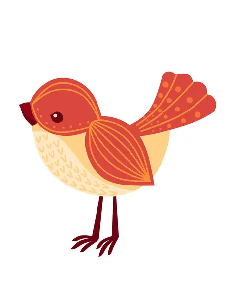 Pássaro Desenho Animado Pequeno Estilizado Com Padrão Laranja Ilustração Vetor — Vetor de Stock