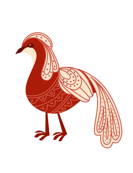 Petit Oiseau Dessin Animé Stylisé Avec Motif Rouge Illustration Vectorielle — Image vectorielle