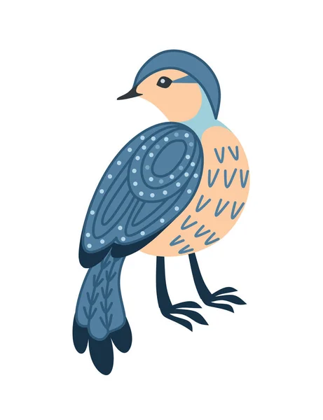 Petit Oiseau Dessin Animé Stylisé Avec Motif Bleu Illustration Vectorielle — Image vectorielle