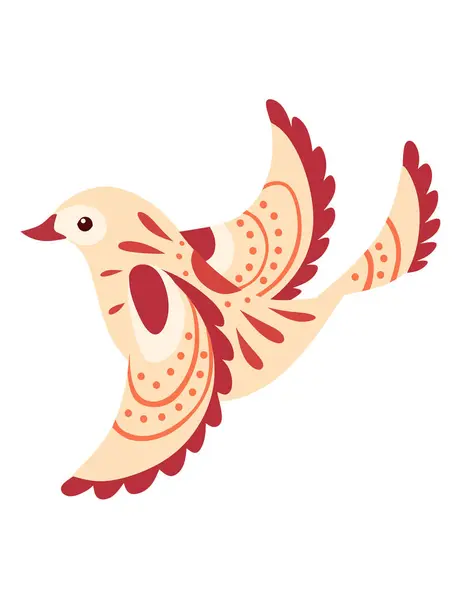Стилизованная Маленькая Мультяшная Птичка Красным Узором Симпатичные Векторные Иллюстрации Животного — стоковый вектор