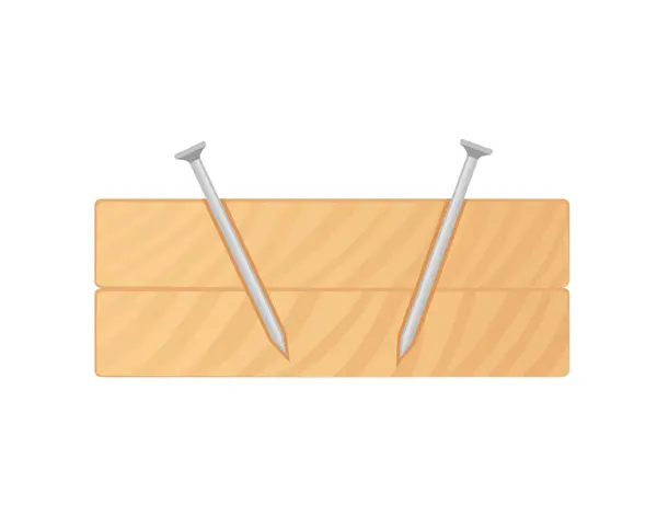 Stalen Nagels Dubbele Houten Plank Cutaway Vector Illustratie Geïsoleerd Witte — Stockvector