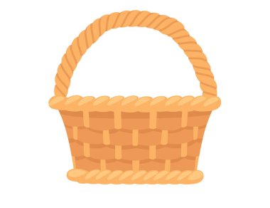 Beyaz arkaplanda izole edilmiş vektör çizimi olan el yapımı ahşap sepet..