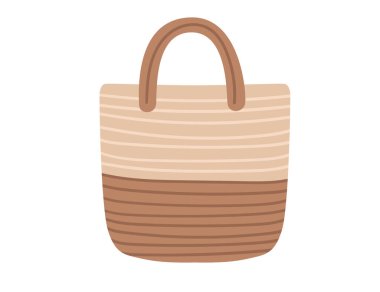 Beyaz arkaplanda izole edilmiş vektör çizimi olan el yapımı ahşap sepet..