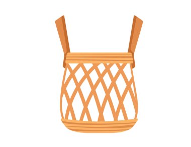 Beyaz arkaplanda izole edilmiş vektör çizimi olan el yapımı ahşap sepet..