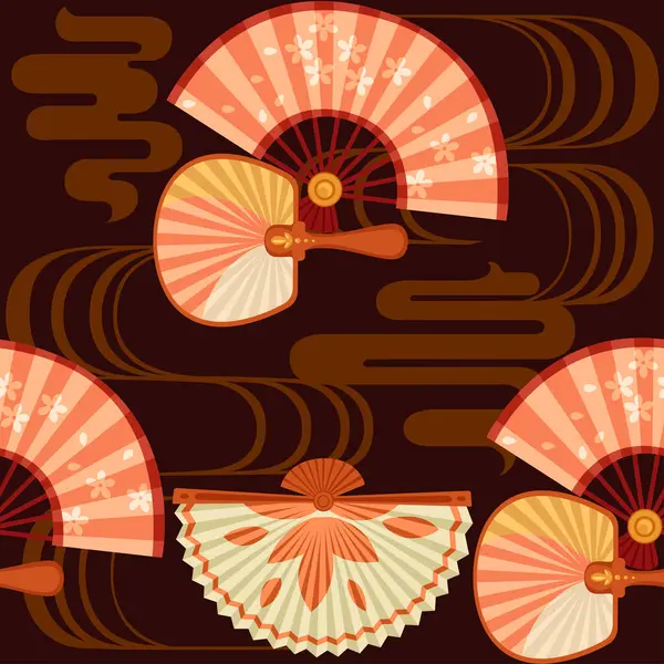 Kusursuz desenli klasik Asya stili el fan illüstrasyonu.