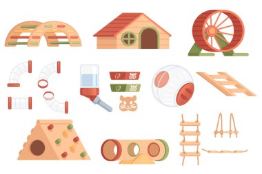 Beyaz arkaplanda izole edilmiş hayvan bakımı vektör illüstrasyonu için ögeler kümesi.