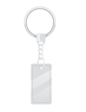 Beyaz zemin üzerinde halka ve zincir vektör illüstrasyonlu çelik anahtarlık.