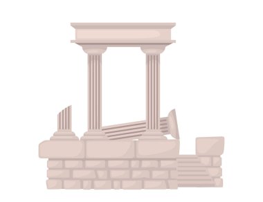 Taş sütunları olan antik kalıntılar, beyaz arkaplanda izole edilmiş akvaryum vektör çizimi için dekor ögesi.