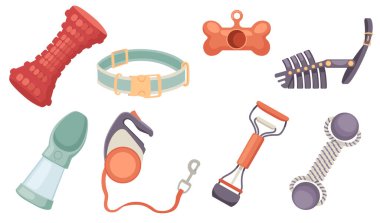 Beyaz arka planda izole edilmiş köpek vektör illüstrasyonu için evcil hayvan malzemeleri..