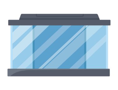 Beyaz zemin üzerinde siyah kapaklı vektör çizimi olan boş dikdörtgen cam akvaryum.