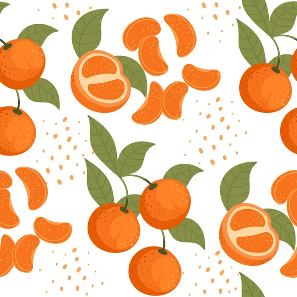 Modèle Sans Couture Savoureux Tropique Mandarine Orange Famille Agrumes Avec — Image vectorielle