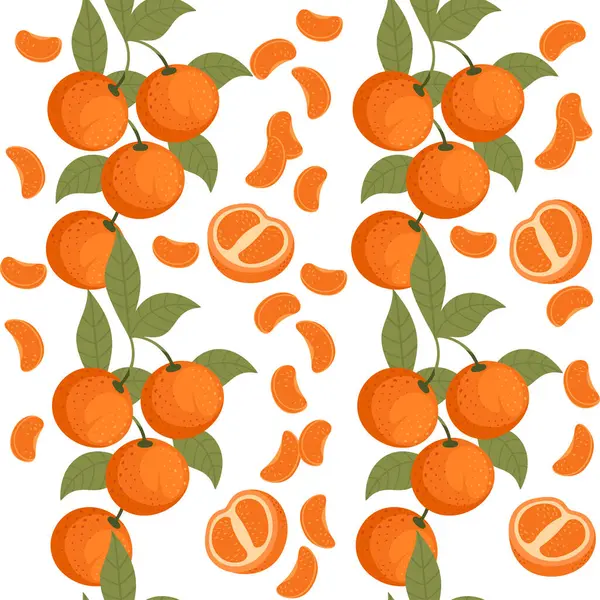 Zökkenőmentes Minta Ízletes Trópusi Mandarin Narancs Gyümölcs Citrus Család Levelek — Stock Vector