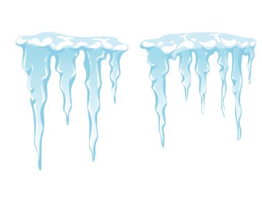 Mavi ve beyaz Buz Sarkıtları beyaz arkaplanda izole edilmiş keskin buz vektörü çizimi.