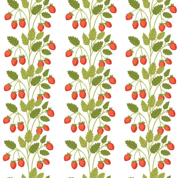 Rood Smakelijke Wilde Aardbei Groene Stengel Met Bladeren Vector Illustratie — Stockvector