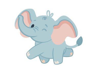 Beyaz arka planda izole edilmiş şirin fil yavrusu karikatür hayvan tasarımı vektör çizimi.