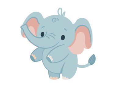 Beyaz arka planda izole edilmiş şirin fil yavrusu karikatür hayvan tasarımı vektör çizimi.