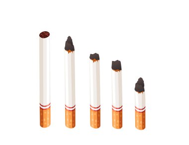 Nikotin sigarası beyaz arkaplanda izole edilmiş vektör illüstrasyonunu aşamaları.