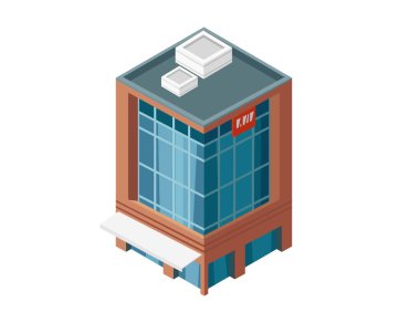 vektör izometrik otel, daire, okul veya gökdelen binası, beyaz izolasyon