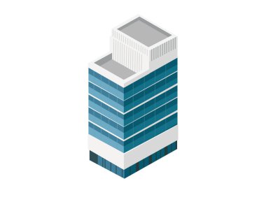 vektör izometrik otel, daire, okul veya gökdelen binası, beyaz izolasyon