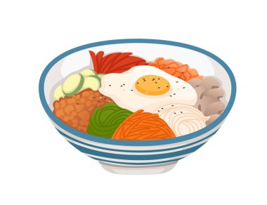 Beyaz arka planda izole edilmiş taze somon avokado pilavı ve Hawaii besin vektörü illüstrasyonlu taze poke kasesi..