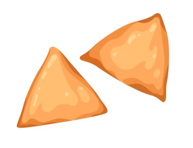 Özbek ulusal yemek samsa vektör illüstrasyonu. Hamur ve etten yapılmış karikatür samsa yemeği