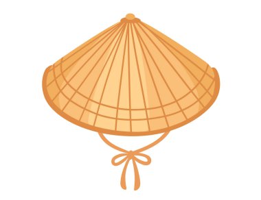 Geleneksel Asya konik hasır şapka vektör çizimi beyaz arkaplanda izole edildi.